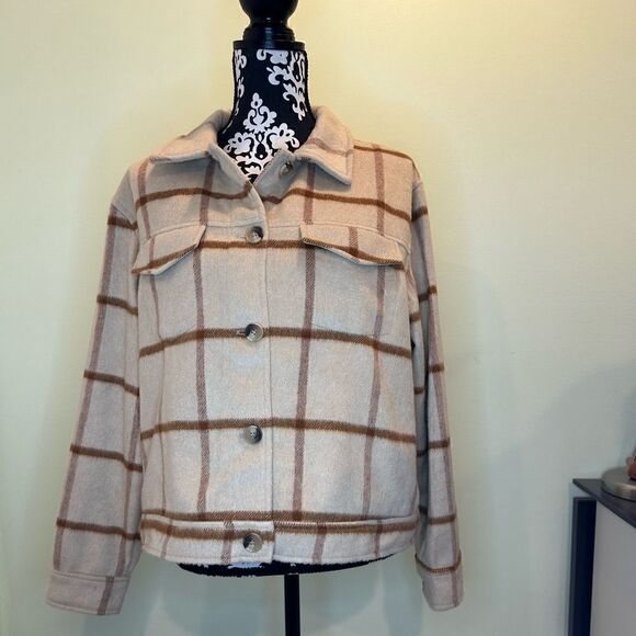 Joie woman Neutral Plaid Fleece jacket/coat! - Picture 1 of 5